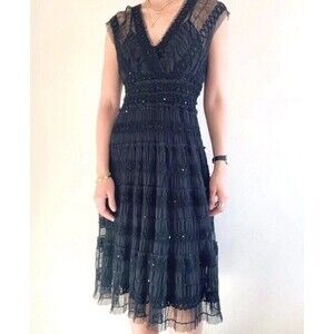 Max Studio Dress Womens Medium Black Tulle Overlay Party Cocktail Short Sleeve